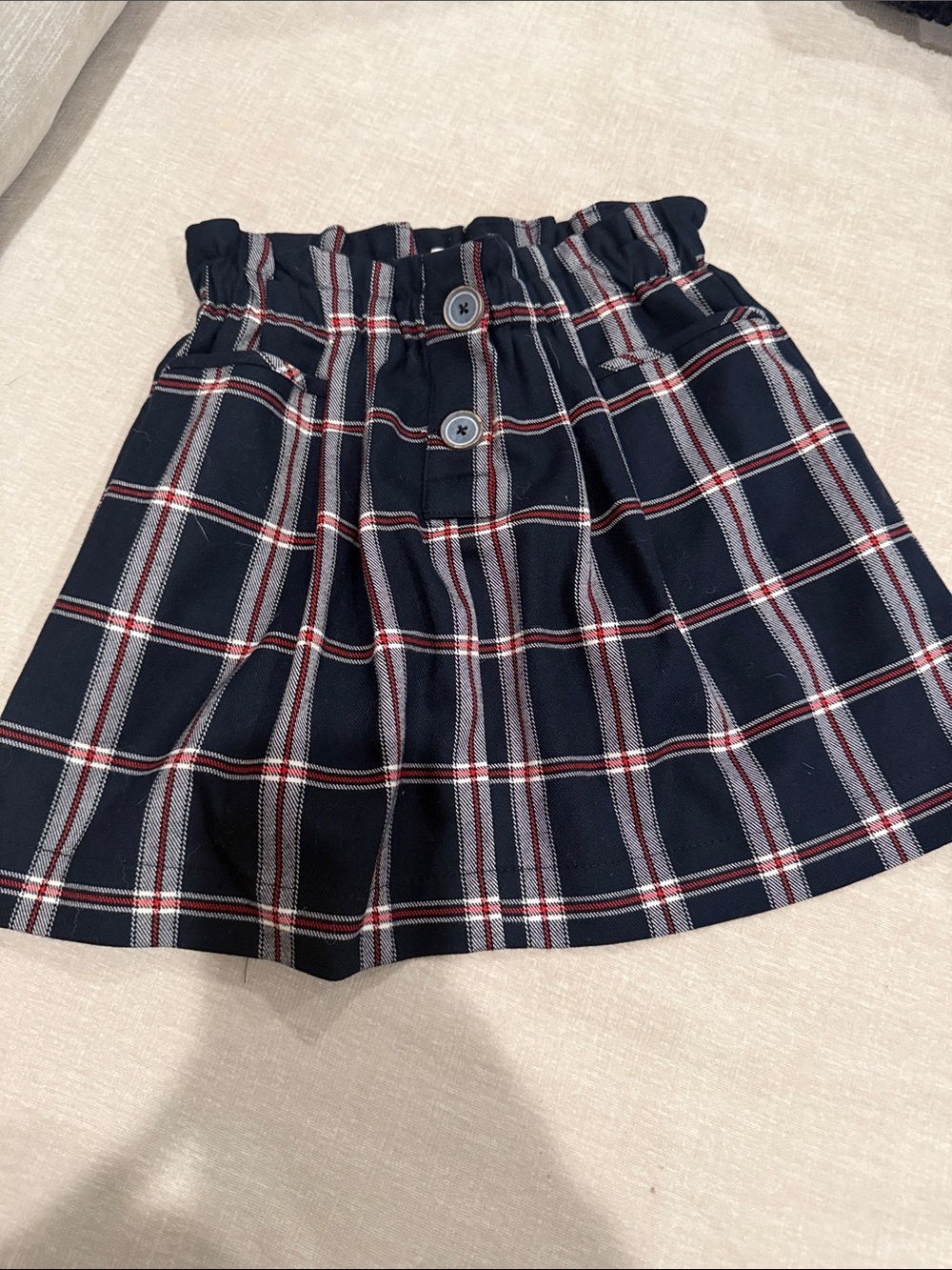 Zara Navy Plaid Kids Skirt with Red & White Stripes